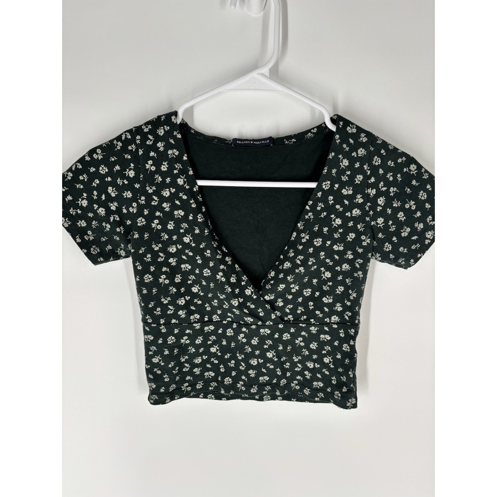 Brandy Melville Womens Y2K Amara Floral Crop Top Sz S V Neck Ditsy Cottage Wrap